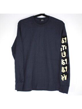 Stussy Mens Small Spell Out Long Sleeve T-Shirt NEW Q1135